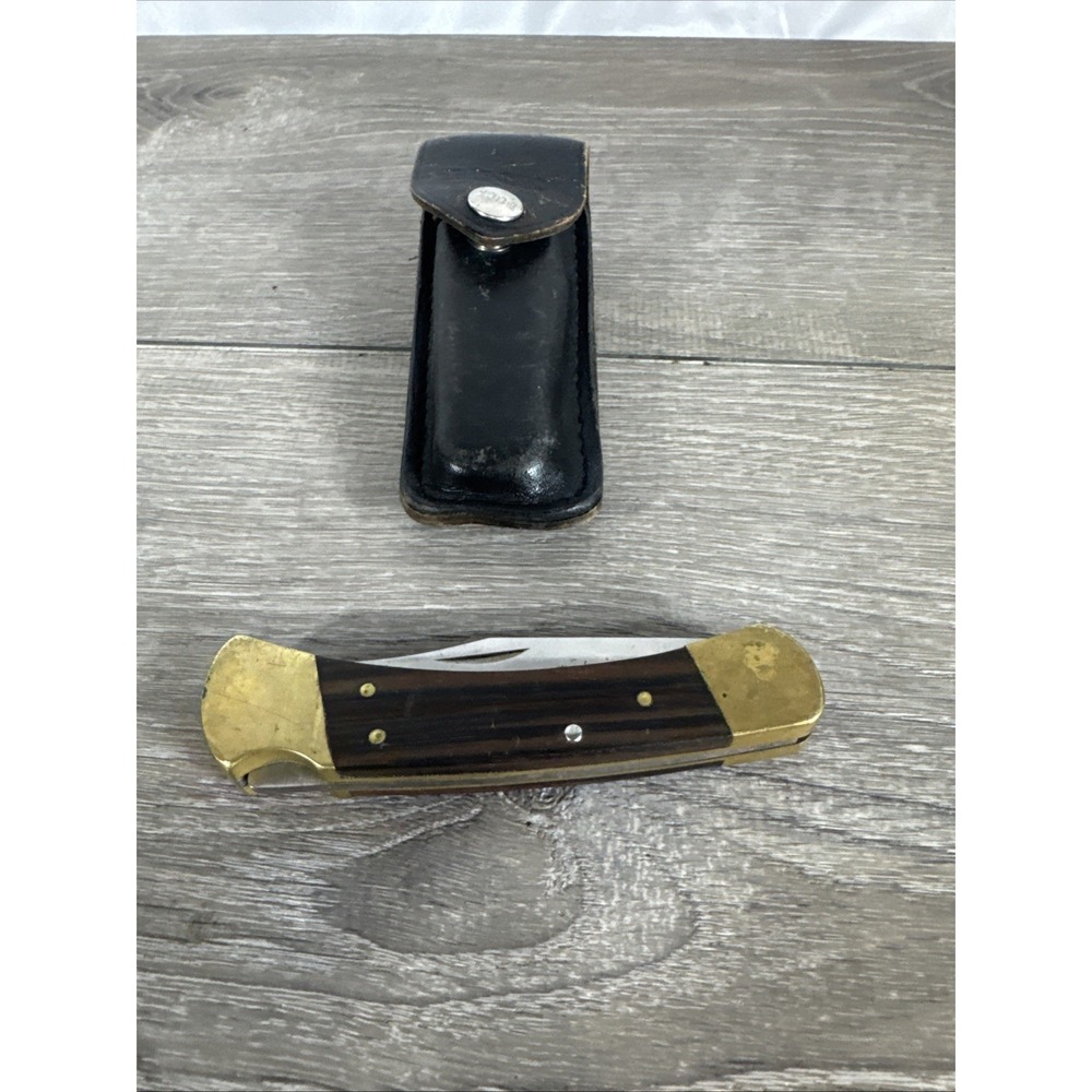Buck 110 Folding Hunter Knife. 3-dot. (1980-81) USA. Original Leather Sheath - Picture 6 of 9